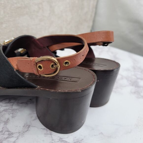 Marc Jacobs Y2K Chunky Heeled Pony Hair Leather Sandals Crystal Rhinestones - Picture 6 of 12